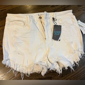 Flyn Distressed Frayed Hem White Short
